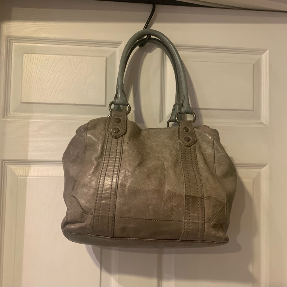 FRYE Melissa Italian Leather Large Shoulder Bag Tote in Ice Grey